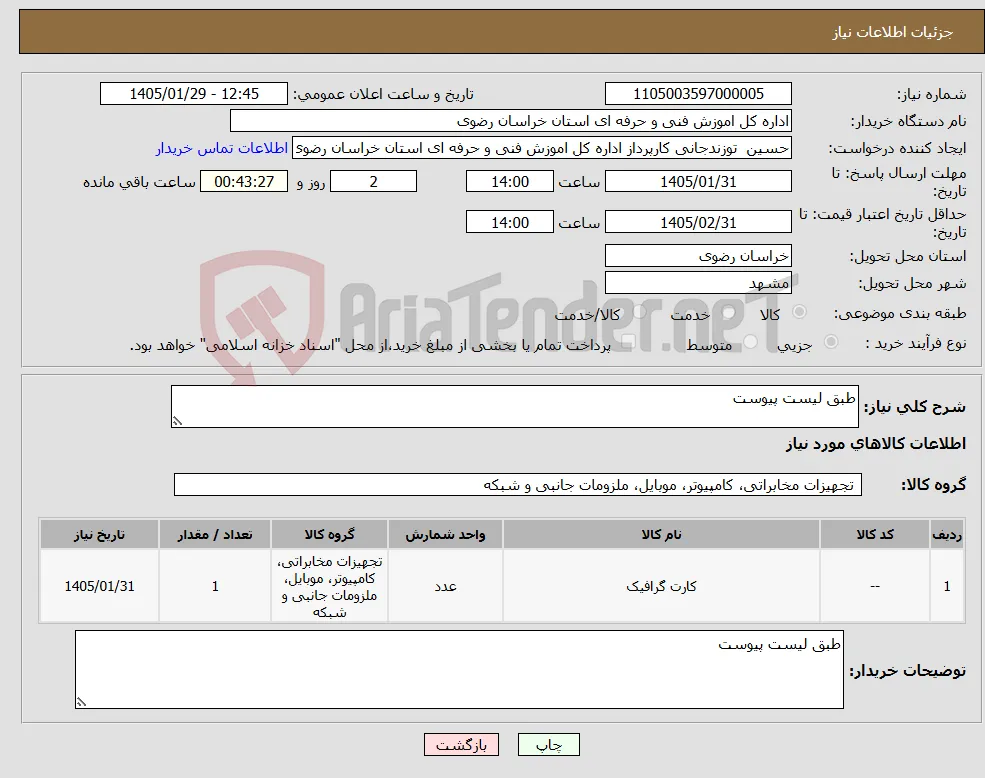 نیاز کالا-طبق لیست پیوست