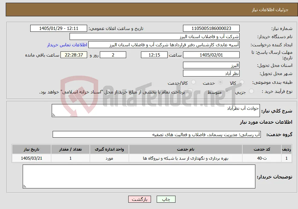 نیاز خدمات-حوادث آب نظرآباد