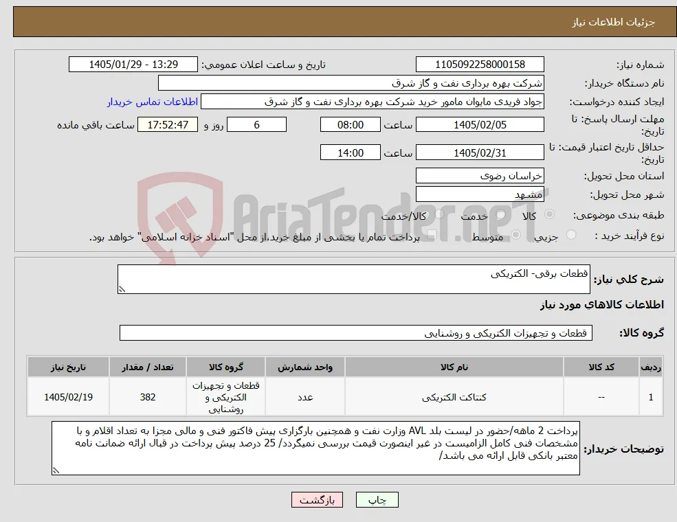 نیاز کالا-قطعات برقی- الکتریکی