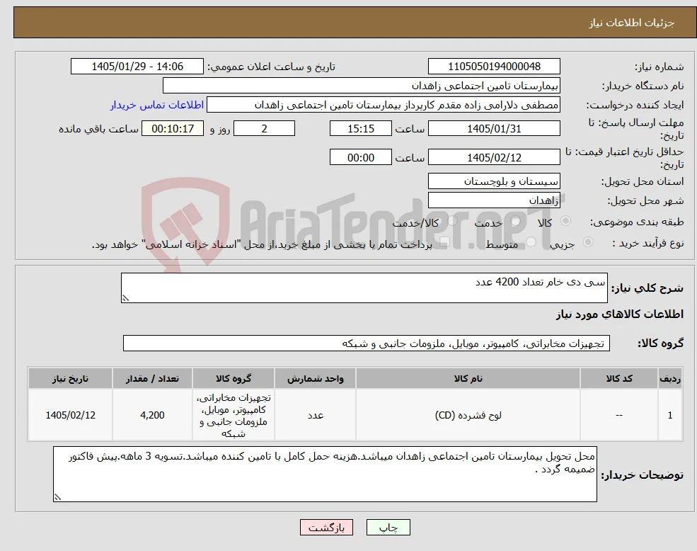 نیاز کالا-سی دی خام تعداد 4200 عدد