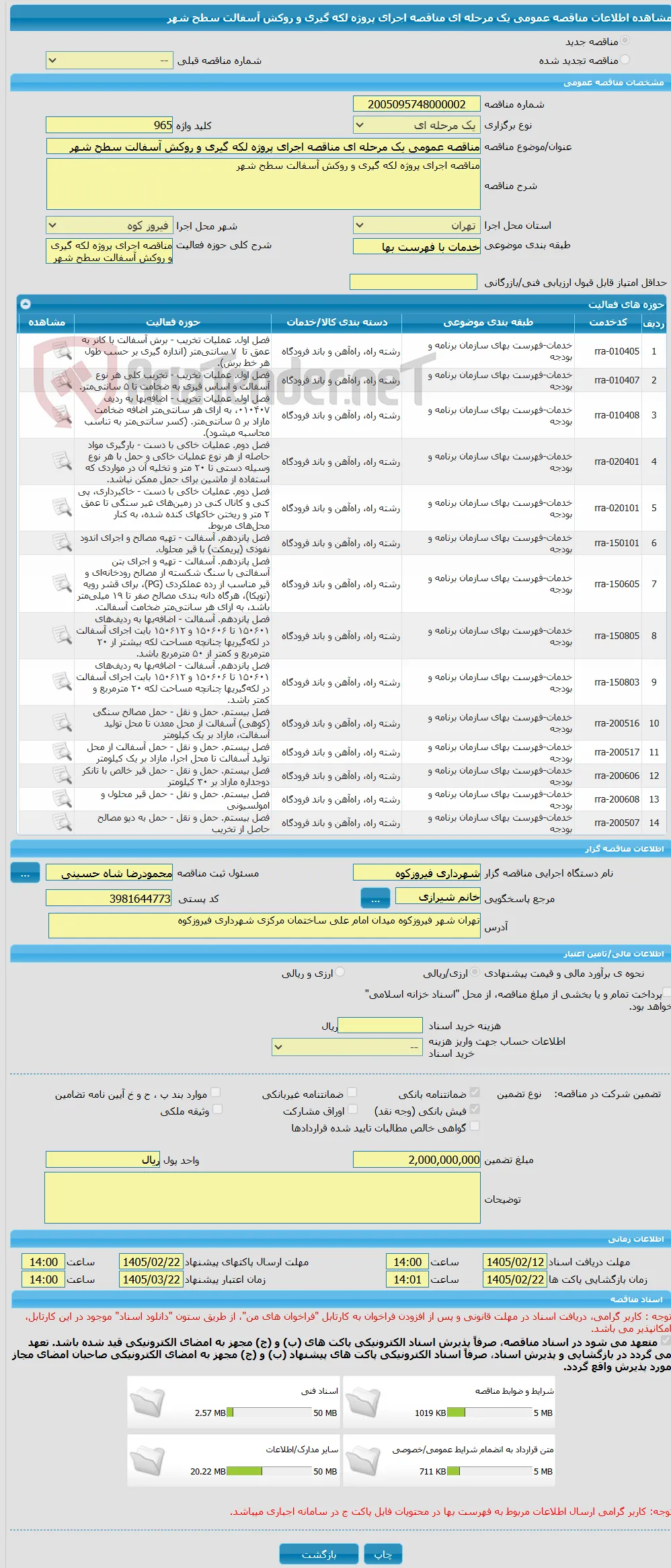 مناقصه عمومی یک مرحله ای مناقصه اجرای پروژه لکه گیری و روکش آسفالت سطح شهر