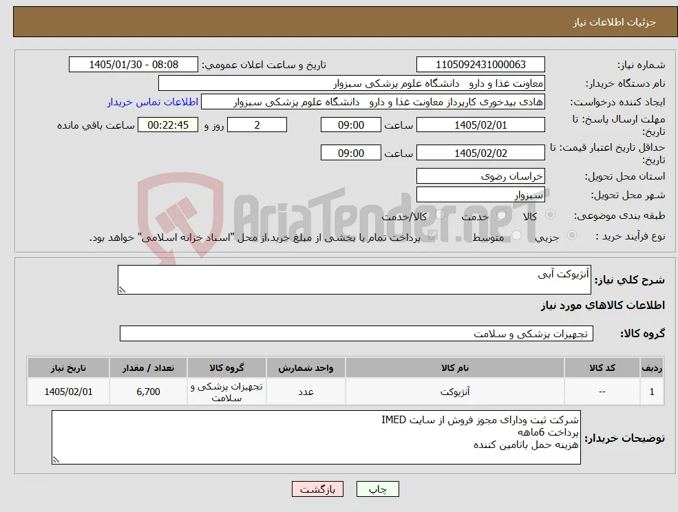 نیاز کالا-آنژیوکت آبی