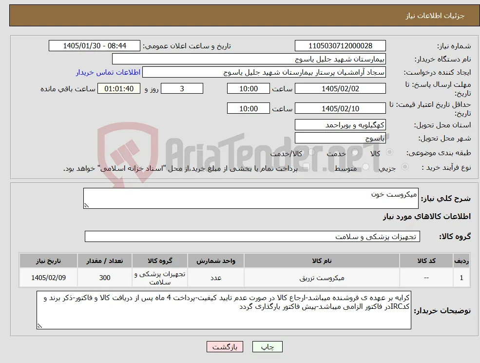 نیاز کالا-میکروست خون