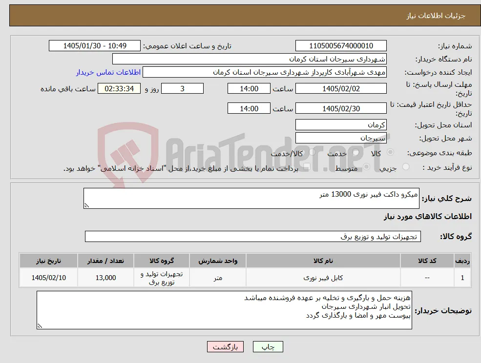 نیاز کالا-میکرو داکت فیبر نوری 13000 متر 