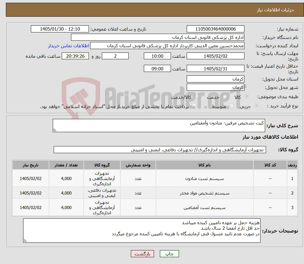 نیاز کالا-کیت تشخیص مرفین- متادون وآمفتامین