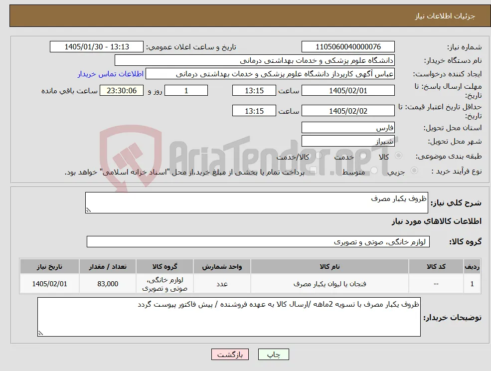 نیاز کالا-ظروف یکبار مصرف