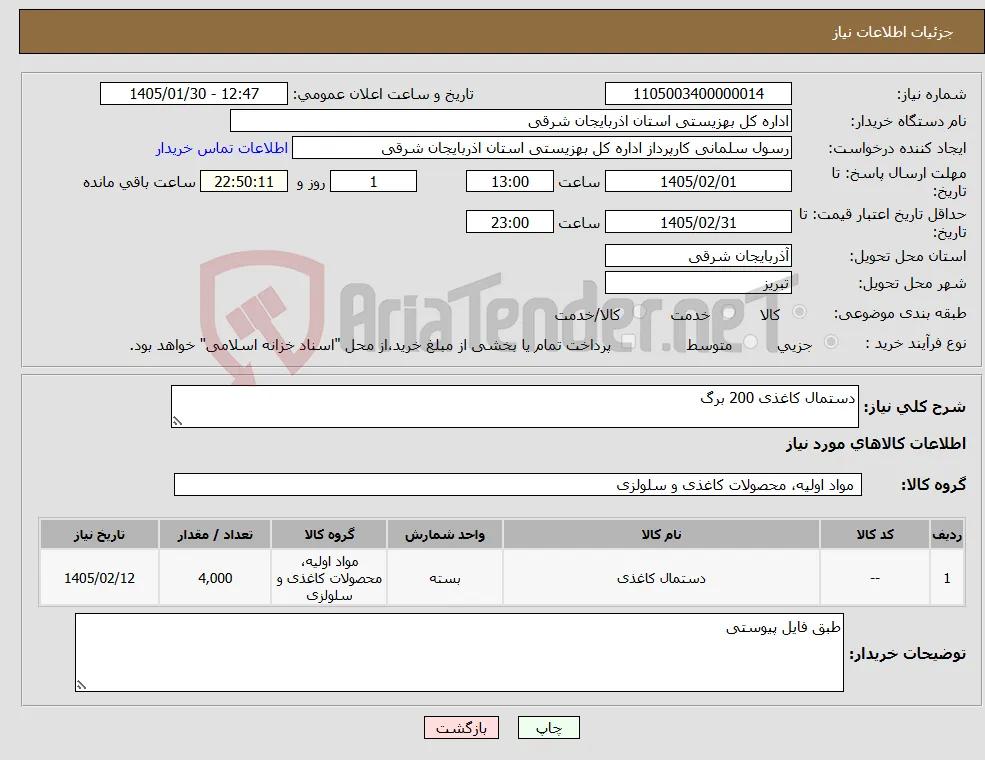 نیاز کالا-دستمال کاغذی 200 برگ