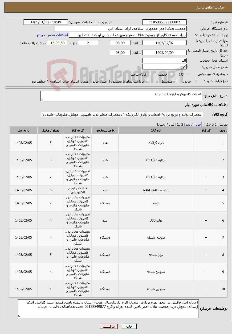 نیاز کالا-قطعات کامپیوتر و ارتباطات شبکه
