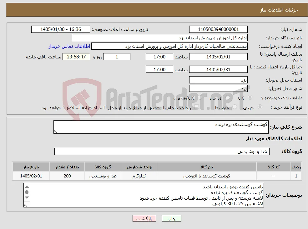 نیاز کالا-گوشت گوسفندی بره نرنده