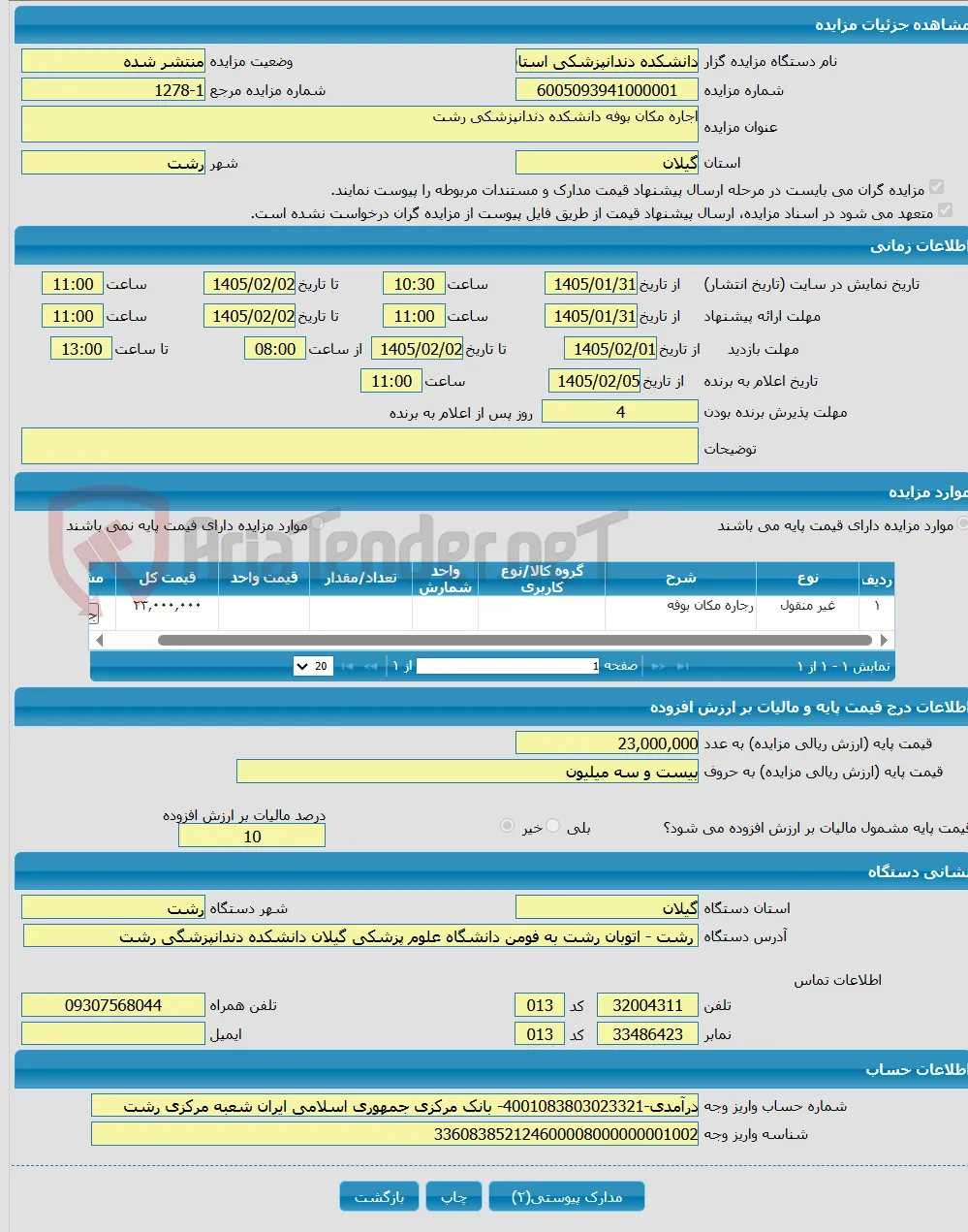 اجاره مکان بوفه دانشکده دندانپزشکی رشت