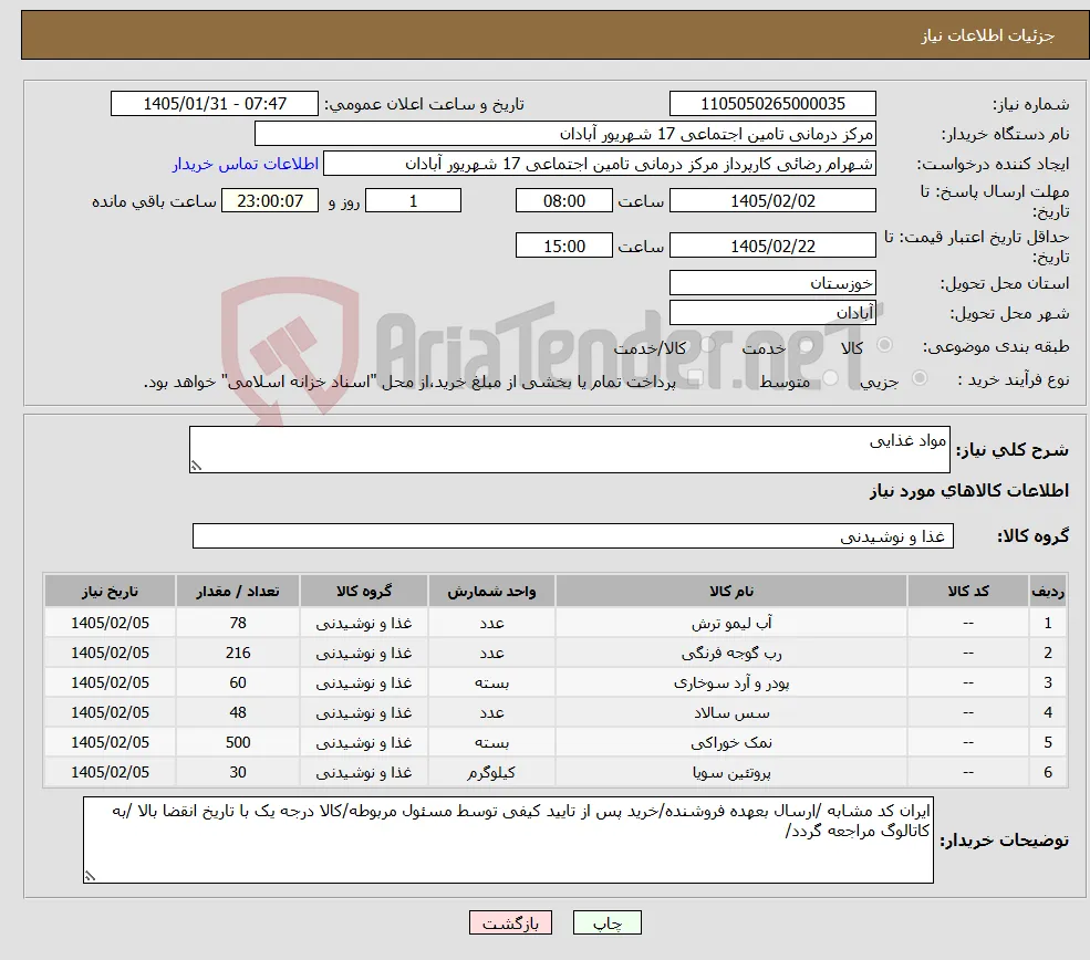 نیاز کالا-مواد غذایی