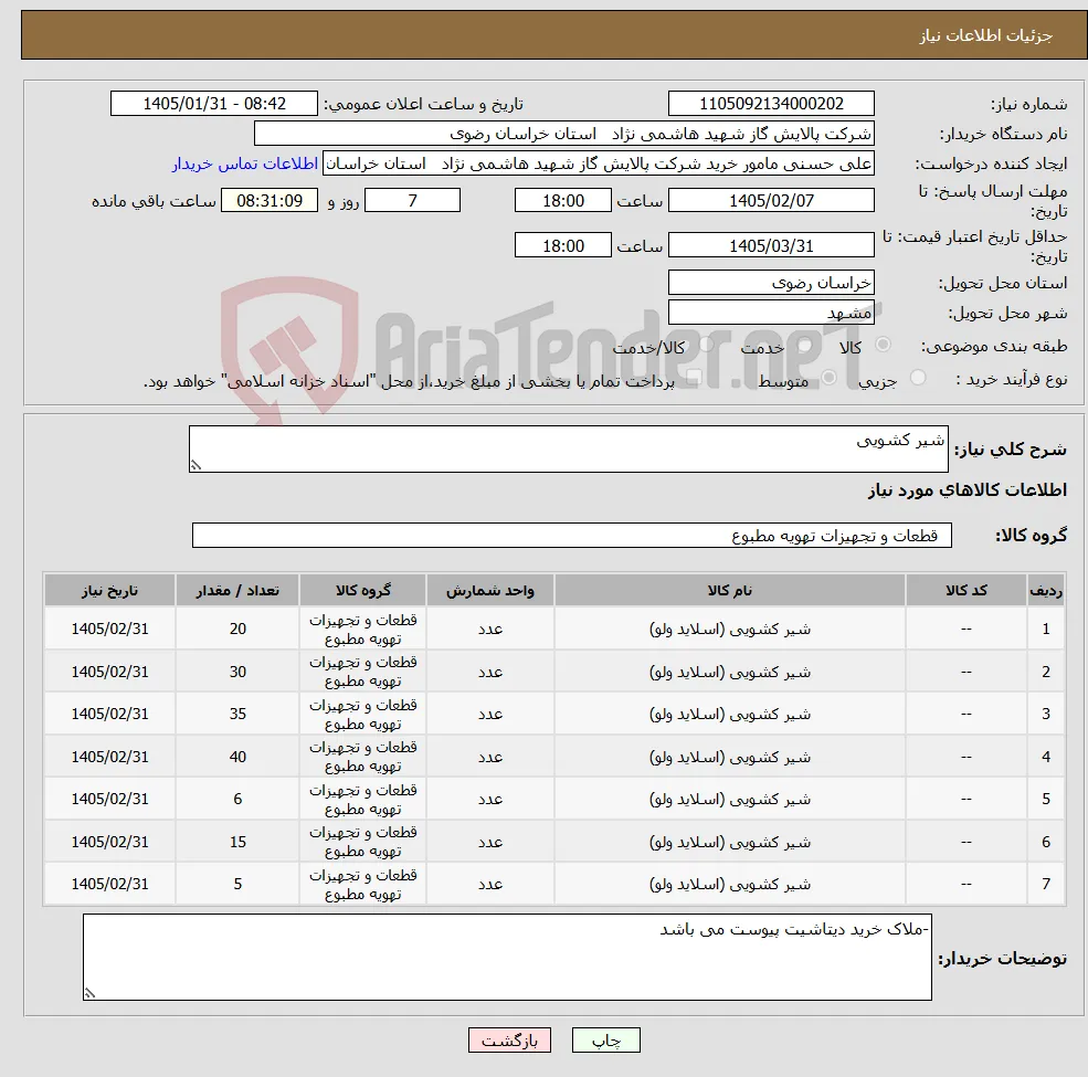 نیاز کالا-شیر کشویی