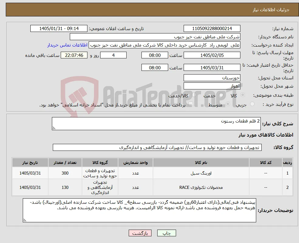 نیاز کالا-2 قلم قطعات رستون