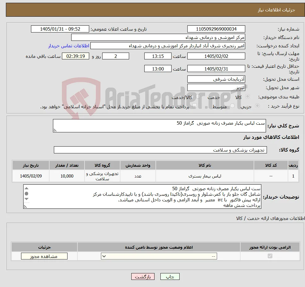نیاز کالا-ست لباس یکبار مصرف زنانه صورتی گراماژ 50