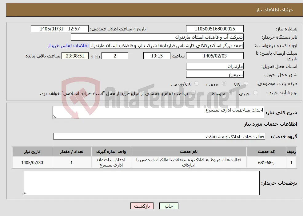 نیاز خدمات-احداث ساختمان اداری سیمرغ