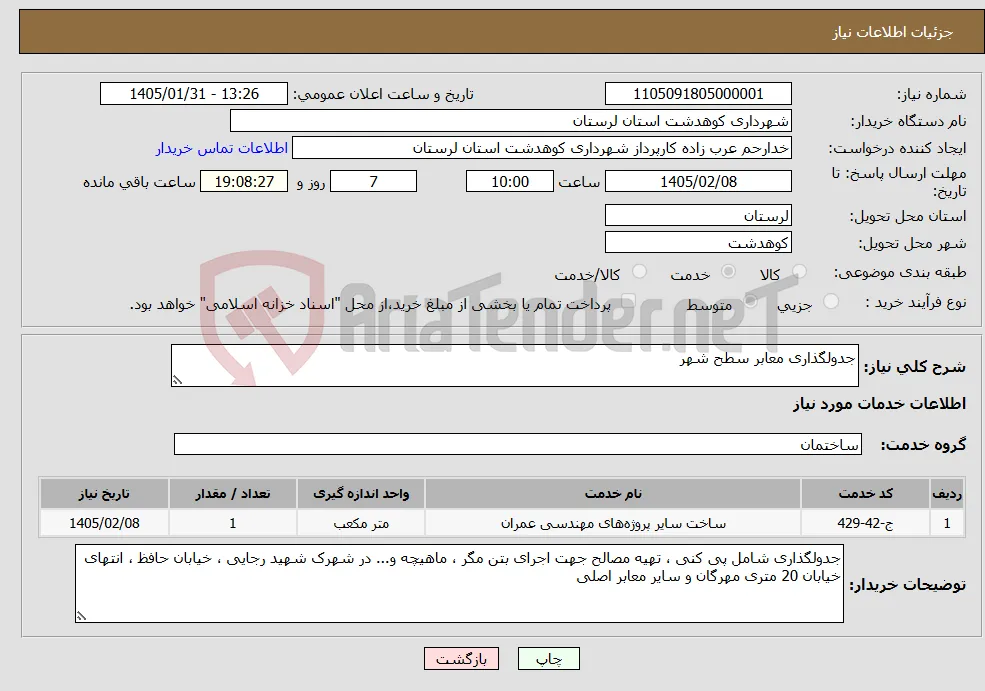 نیاز خدمات-جدولگذاری معابر سطح شهر 