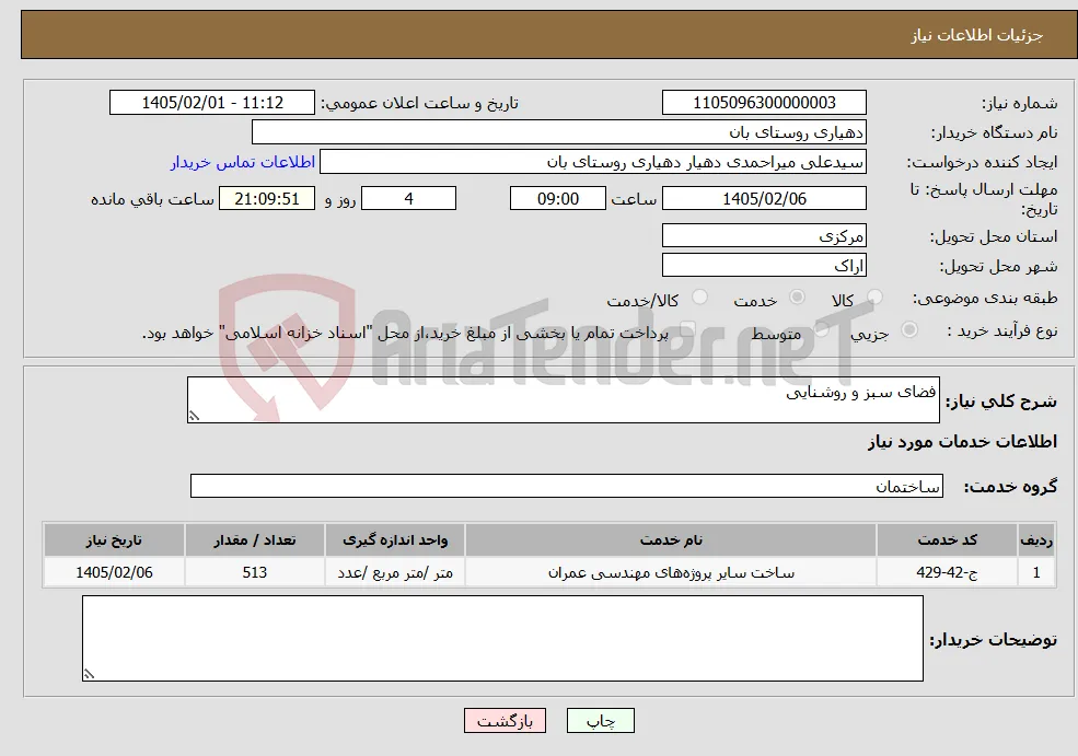 نیاز خدمات-فضای سبز و روشنایی