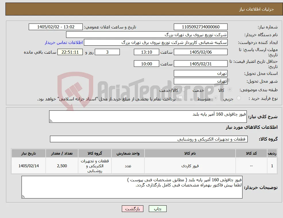 نیاز کالا-فیوز چاقوئی 160 آمپر پایه بلند