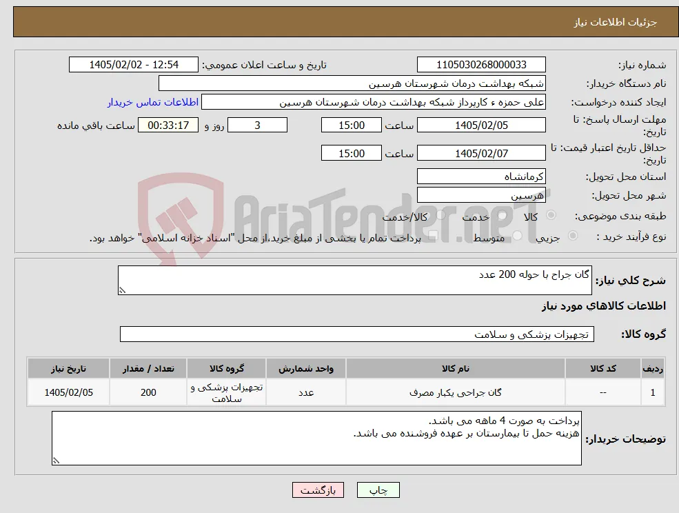نیاز کالا-گان جراح با حوله 200 عدد
