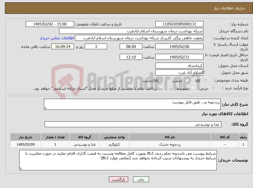 نیاز کالا-زردچوبه و... طبق فایل پیوست