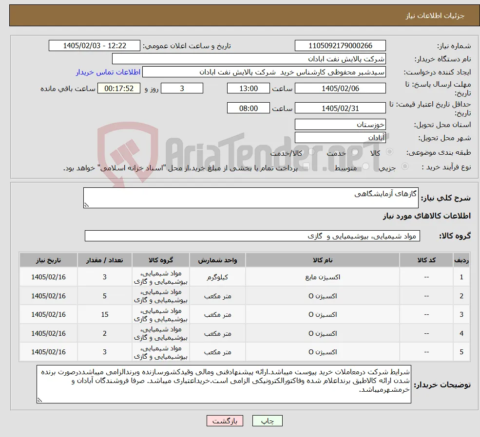 نیاز کالا-گازهای آزمایشگاهی