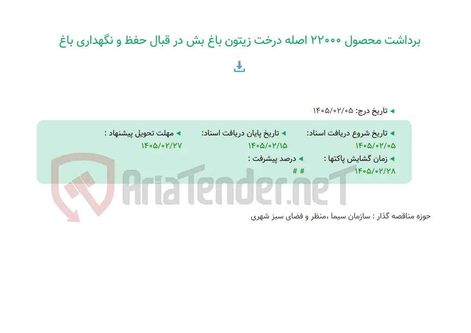 برداشت محصول 22000 اصله درخت زیتون باغ بش در قبال حفظ و نگهداری باغ