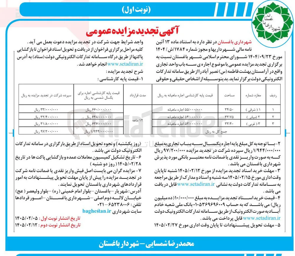 اجاره ی سه باب واحد تجاری 