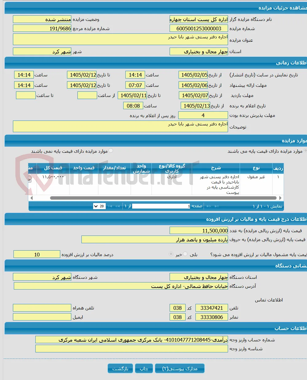 اجاره دفتر پستی شهر بابا حیدر