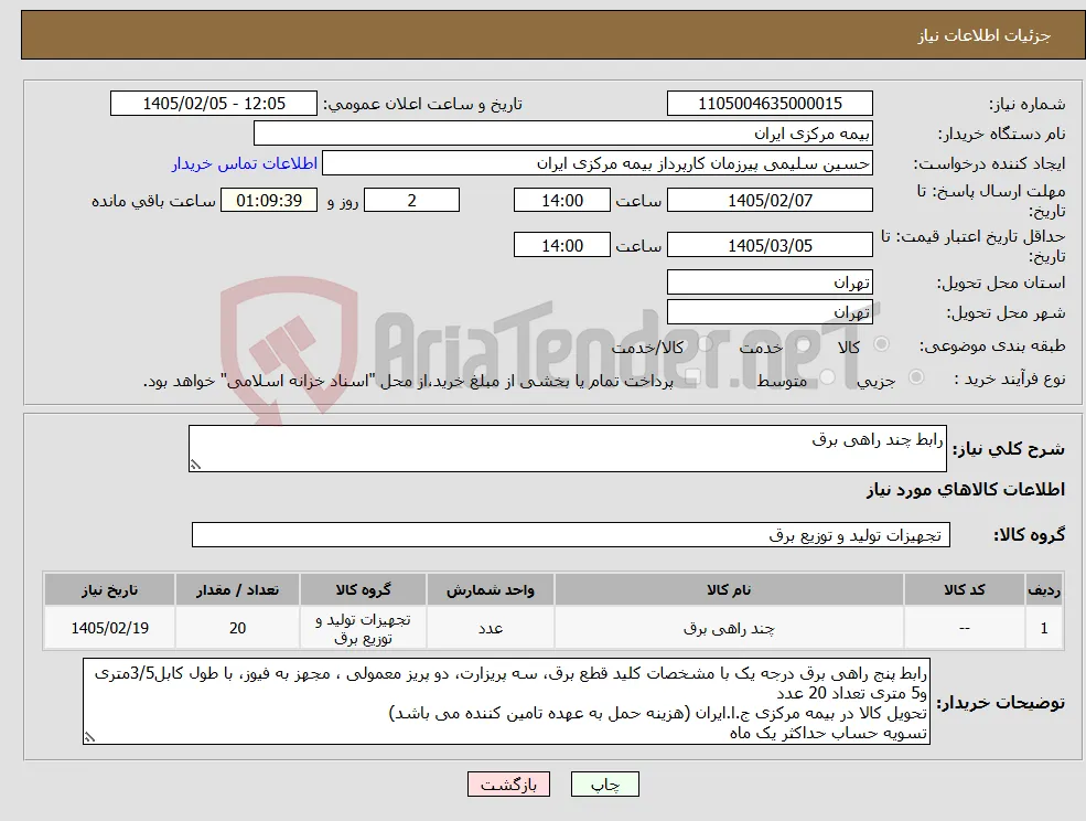 نیاز کالا-رابط چند راهی برق