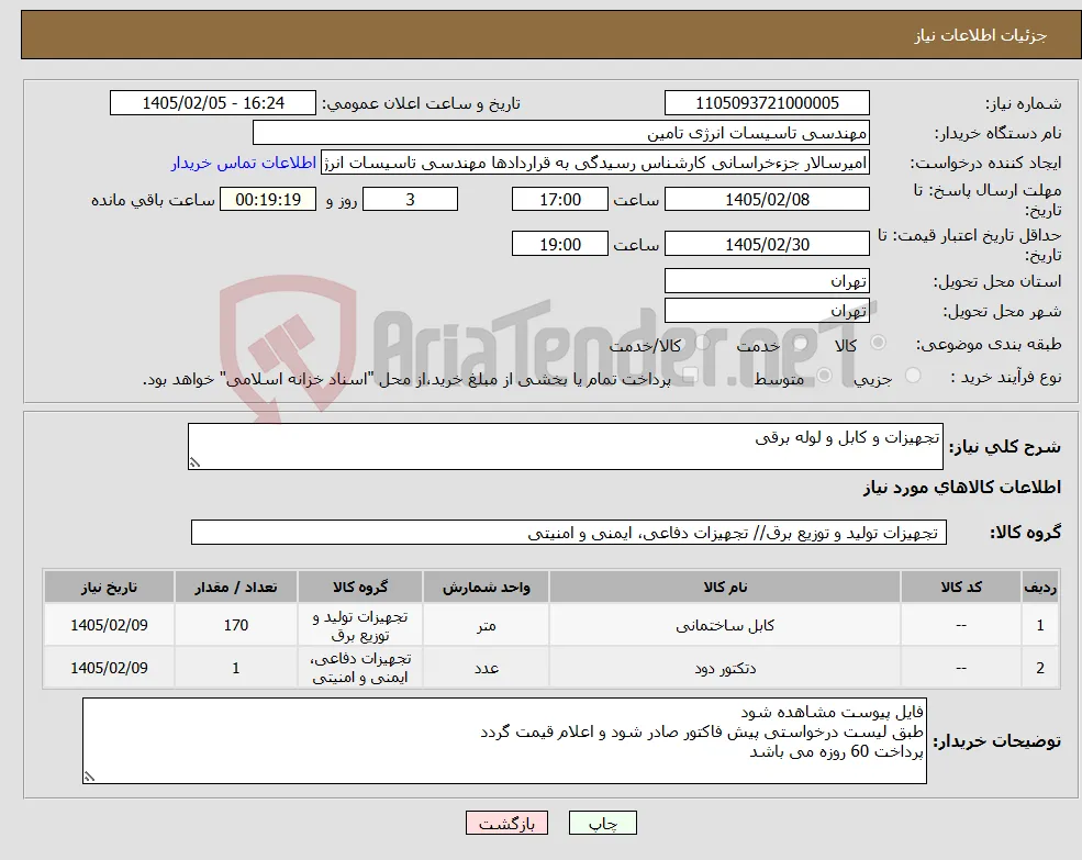 نیاز کالا-تجهیزات و کابل و لوله برقی
