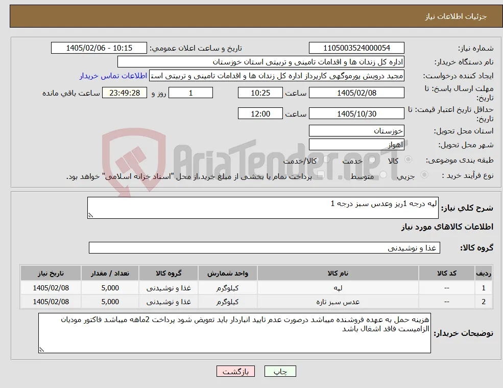 نیاز کالا-لپه درجه 1ریز وعدس سبز درجه 1