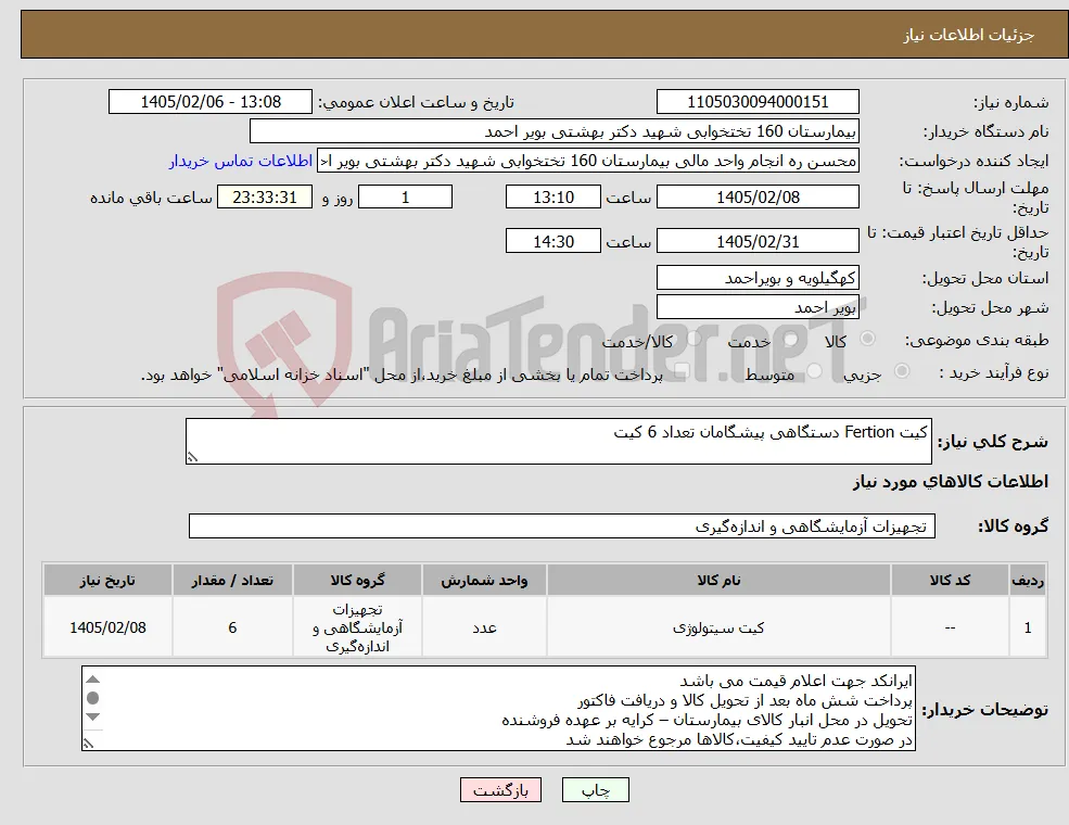 نیاز کالا-کیت Fertion دستگاهی پیشگامان تعداد 6 کیت 