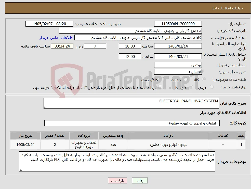 نیاز کالا-ELECTRICAL PANEL HVAC SYSTEM 