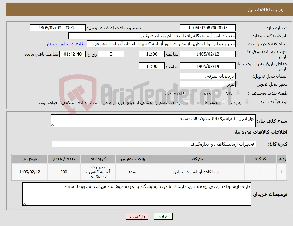 نیاز کالا-نوار ادرار 11 پرامتری آنالیتیکون 300 بسته