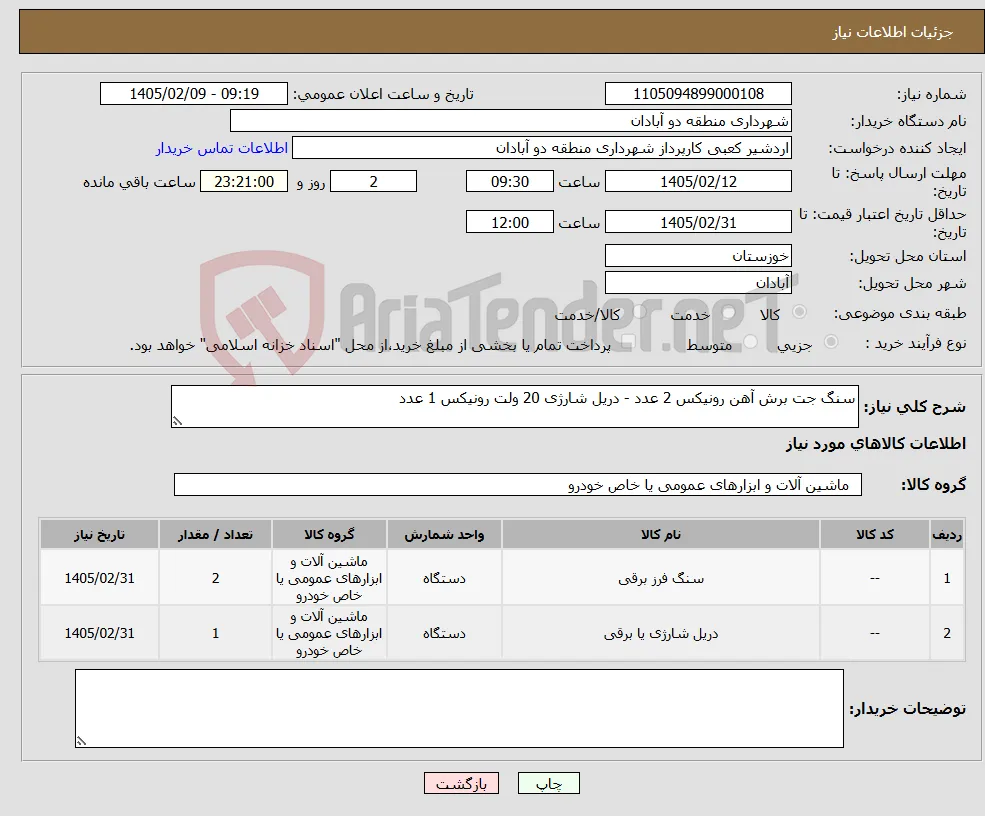 نیاز کالا-سنگ جت برش آهن رونیکس 2 عدد - دریل شارژی 20 ولت رونیکس 1 عدد