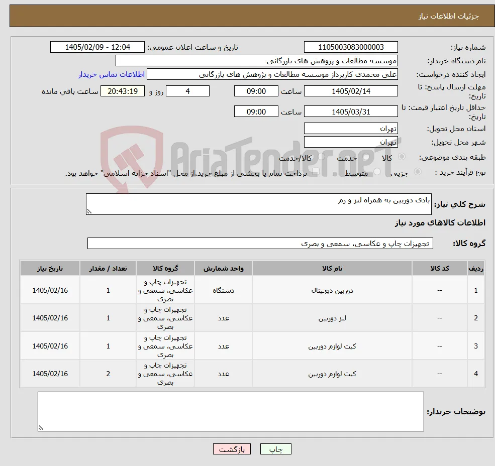 نیاز کالا-بادی دوربین به همراه لنز و رم 