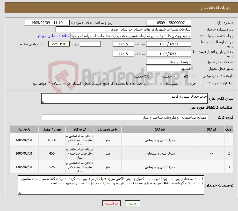 نیاز کالا-خرید جدول بتنی و کانیو