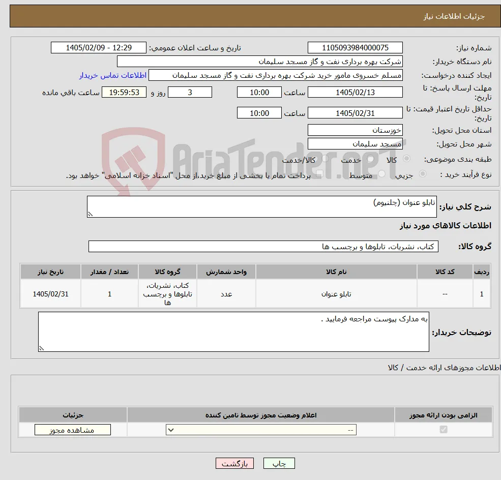 نیاز کالا-تابلو عنوان (چلنیوم)