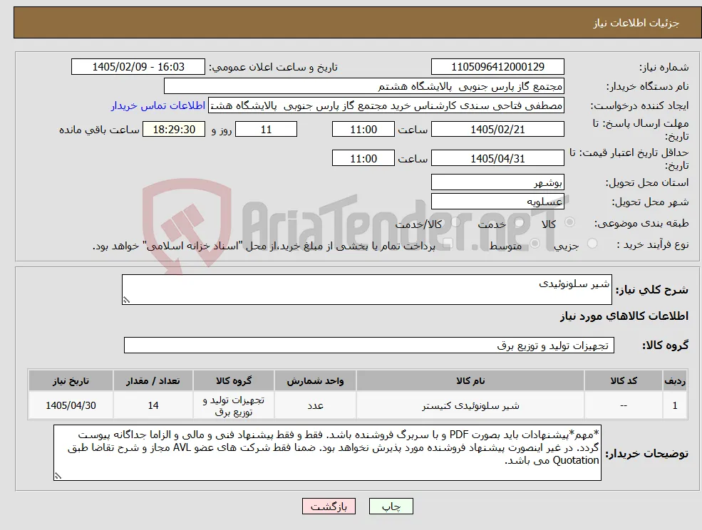 نیاز کالا-شیر سلونوئیدی