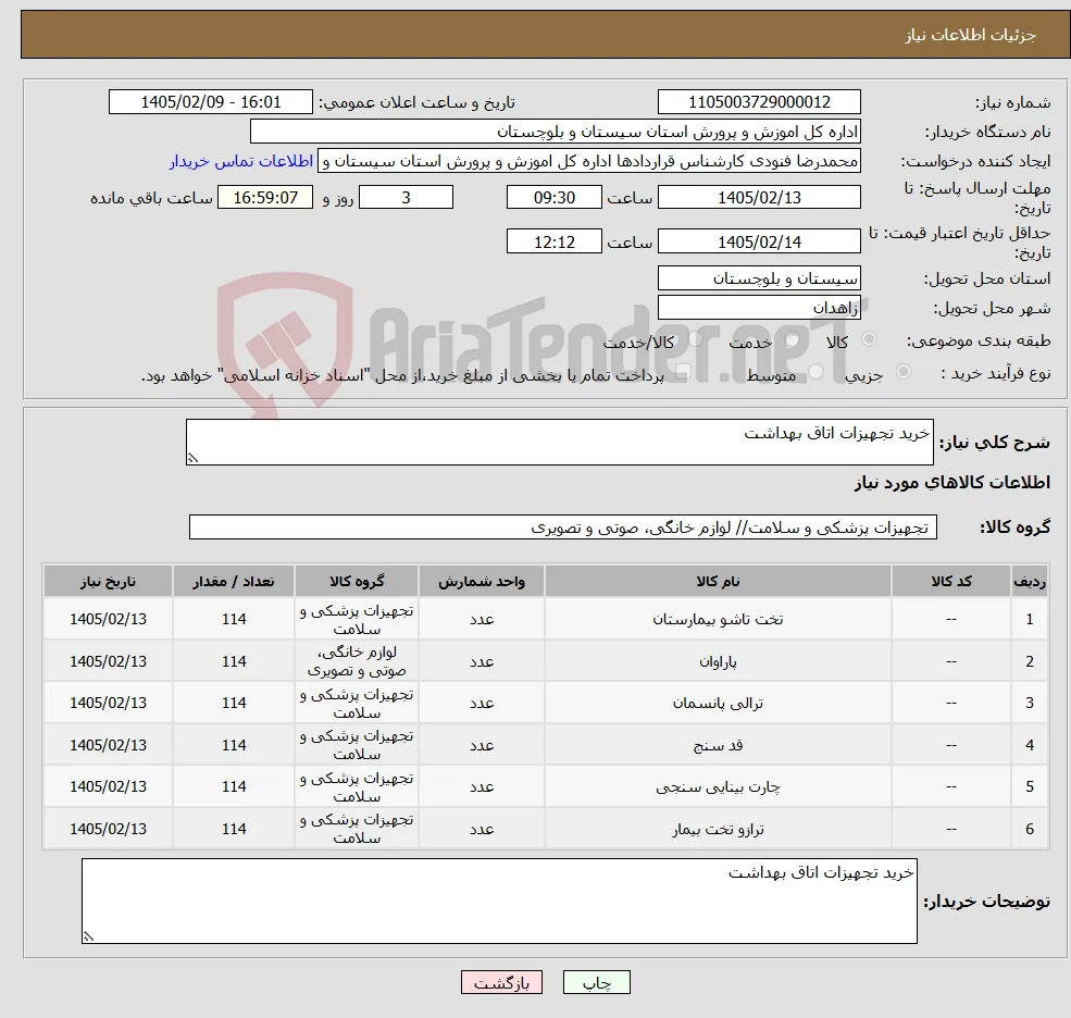 نیاز کالا-خرید تجهیزات اتاق بهداشت