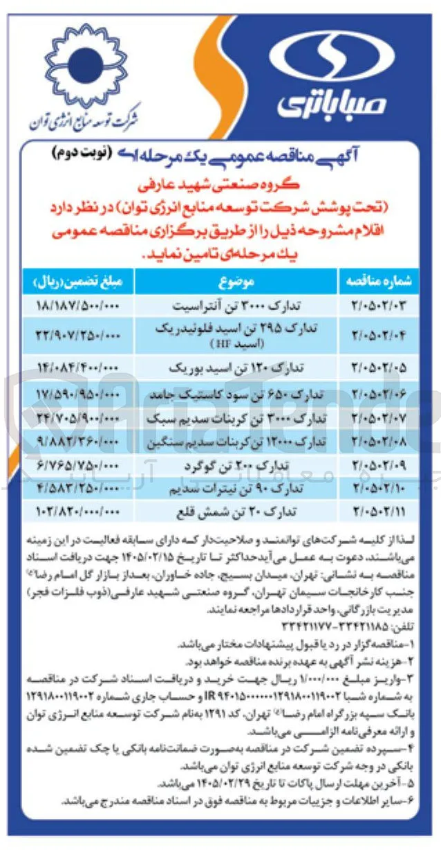 تدارک ۱۲۰ تن اسید بوریک