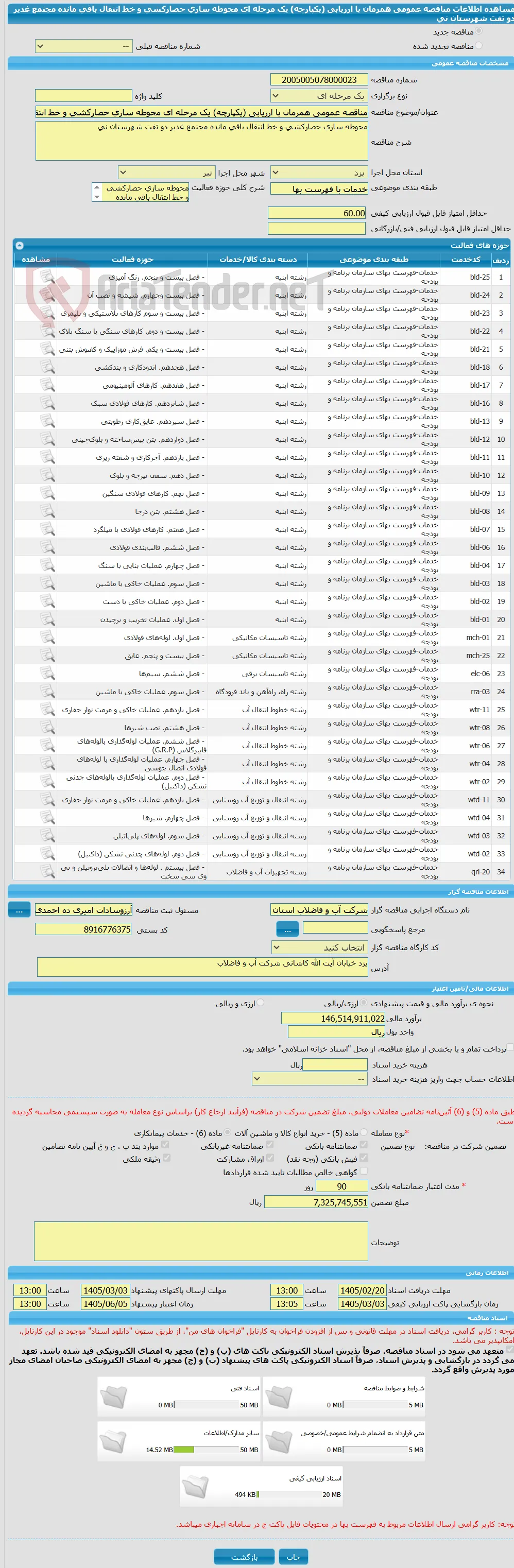 مناقصه عمومی همزمان با ارزیابی (یکپارچه) یک مرحله ای محوطه سازی حصارکشی و خط انتقال باقی مانده مجتمع غدیر دو تفت شهرستان نی