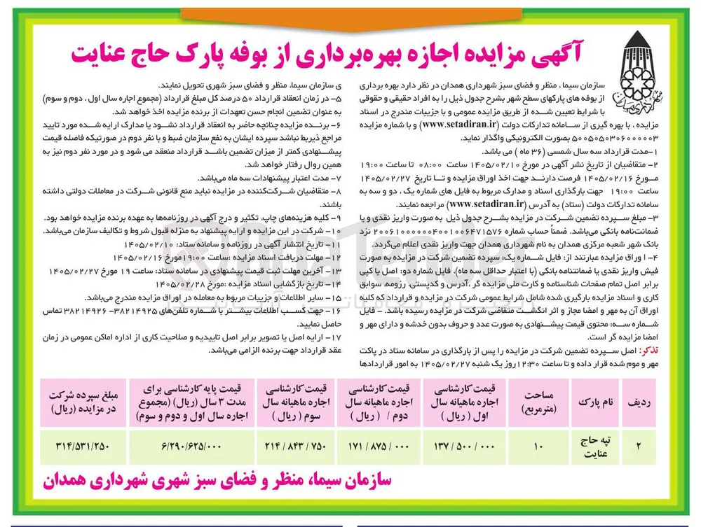 اجازه بهره برداری از بوفه پارک