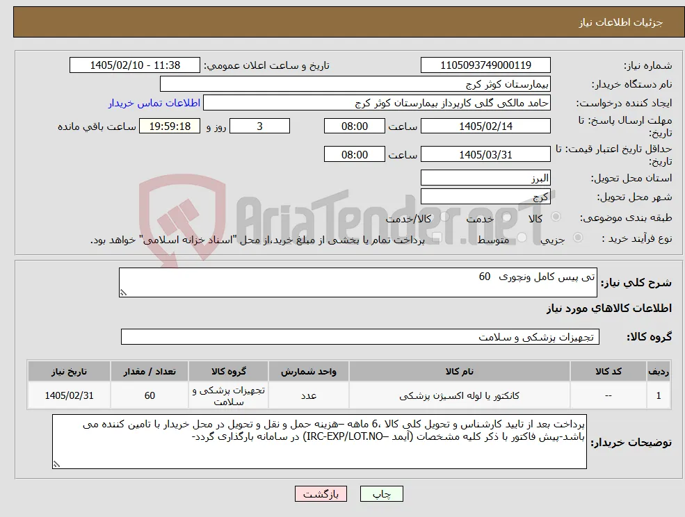 نیاز کالا-تی پیس کامل ونچوری 60 