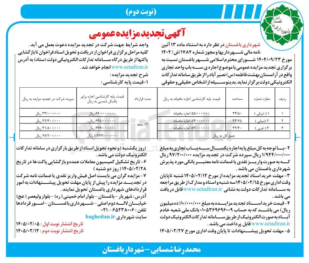 اجاره ی سه باب واحد تجاری 
