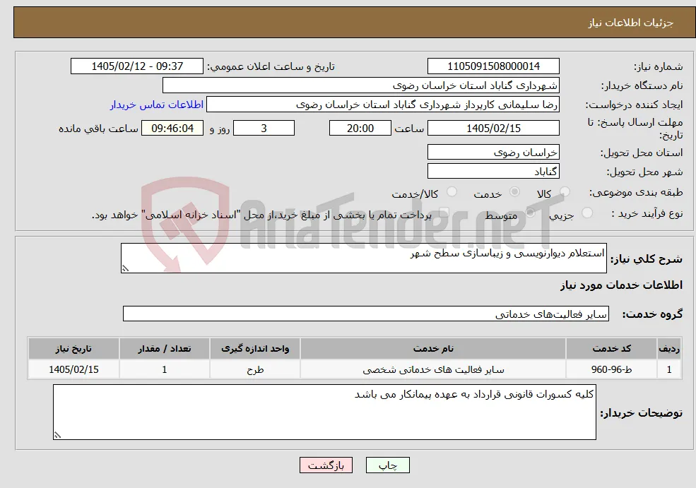 نیاز خدمات-استعلام دیوارنویسی و زیباسازی سطح شهر