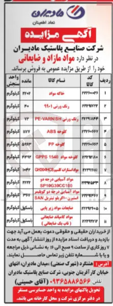 فروش مواد مازاد و ضایعاتی