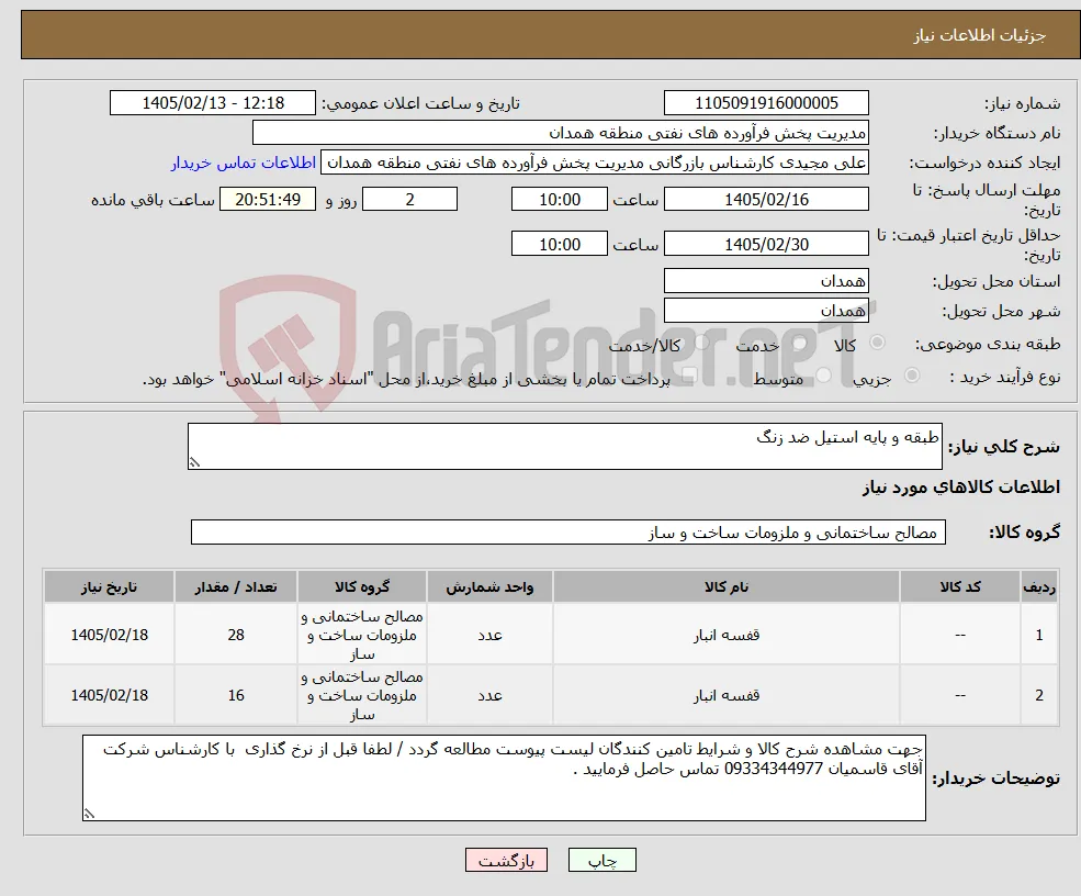 نیاز کالا-طبقه و پایه استیل ضد زنگ