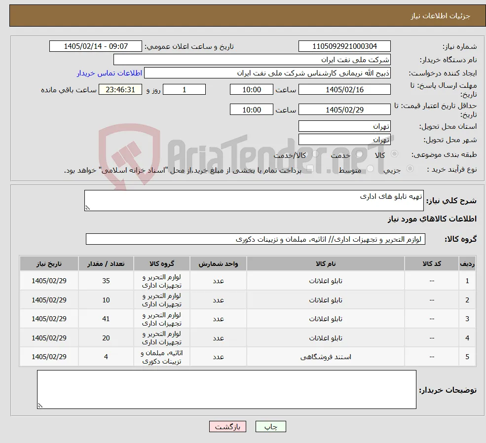 نیاز کالا-تهیه تابلو های اداری