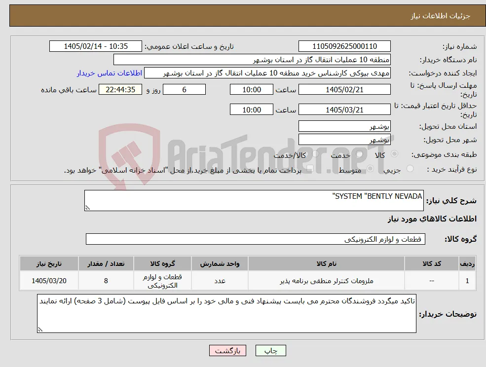 نیاز کالا-SYSTEM "BENTLY NEVADA" 